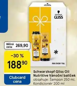 Tesco Schwarzkopf Gliss Oil Nutritive Vánoční balíček obsahuje: Šampon 250 ml. Kondicionér 200 ml nabídka