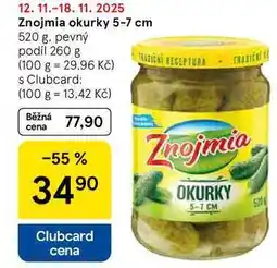 Tesco Znojmia okurky 5-7 cm, 520 g. pevný podíl 260 g nabídka
