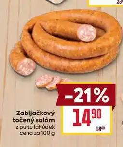 Billa Zabijačkový točený salám z pultu lahůdek cena za 100 g nabídka