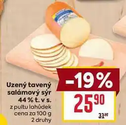 Billa Uzený tavený salámový sýr 44% t. vs. z pultu lahůdek cena za 100 g nabídka