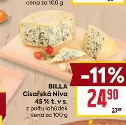 Billa BILLA Císařská Niva 45% t. vs. z pultu lahůdek cena za 100 g nabídka