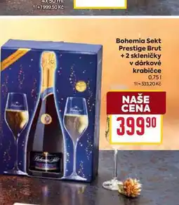 Billa Bohemia Sekt Prestige Brut+2 skleničky v dárkové krabičce 0,75l nabídka