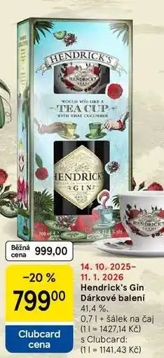 Tesco Hendrick's Gin Dárkové balení 41,4%, 0.7 l + šálek na čaj nabídka