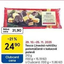 Tesco Tesco Linecké rohlíčky polomáčené v kakaové polevě, 210 g nabídka