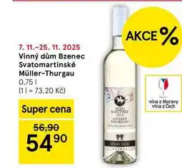 Tesco Vinný dům Bzenec Svatomartinské Müller-Thurgau, 0.75 l nabídka