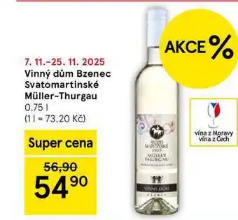 Tesco Vinný dům Bzenec Svatomartinské Müller-Thurgau, 0.75 l nabídka