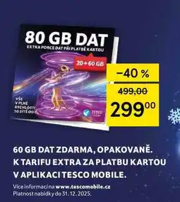 Tesco 60 GB DAT ZDARMA, OPAKOVANĚ. K TARIFU EXTRA ZA PLATBU KARTOU V APLIKACI TESCO MOBILE nabídka