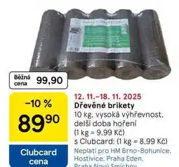 Tesco Dřevěné brikety, 10 kg, vysoká výhřevnost, delší doba hoření nabídka