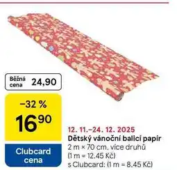 Tesco Dětský vánoční balicí papír, 2m x 70 cm, více druhů nabídka