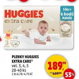 Penny Market PLENKY HUGGIES EXTRA CARE vel. 3, 4, 5, 28-40 ks nabídka