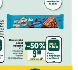 Billa Orion studentská pečeť oplatka nabídka