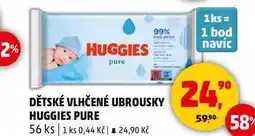 Penny Market DĚTSKÉ VLHČENÉ UBROUSKY HUGGIES PURE, 56 ks nabídka
