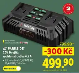 Lidl Parkside 20V Dvojitá rychlonabíječka 4,5 A nabídka