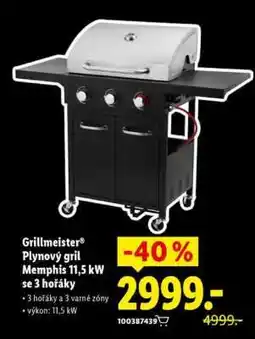 Lidl Grillmeister Plynový gril Memphis 11,5 kW se 3 hořáky nabídka