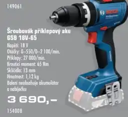 Uni Hobby BOSCH Šroubovák příklepový aku GSB 18V-65 nabídka
