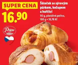 Lidl Šáteček se sýrovým párkem, kečupem a hořčicí nabídka