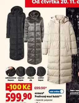 Lidl Esmara prošívaný maxi kabát nabídka