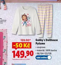Lidl Gabby's dollhouse pyžamo nabídka
