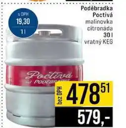 Jip Poděbradka Poctivá malinovka citronáda 30l vratný KEG nabídka