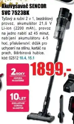 EVA Akuvysavač SENCOR SVC 7523BK nabídka
