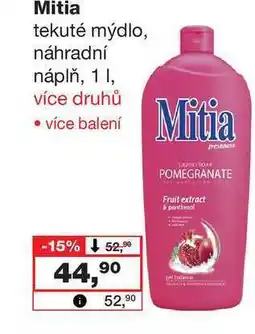 Barvy a laky drogerie Mitia tekuté mýdlo, náhradní náplň, 1l nabídka