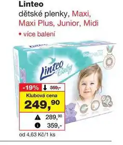 Barvy a laky drogerie Linteo dětské plenky, Maxi, Maxi Plus, Junior, Midi nabídka