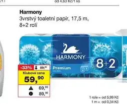Barvy a laky drogerie Harmony 3vrstvý toaletní papír, 17,5 m, 8+2 rolí nabídka