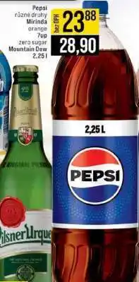 Pepsi různé druhy Mirinda orange 7Up zero sugar Mountain Dew