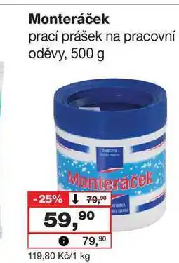 Barvy a laky drogerie Monteráček prací prášek na pracovní oděvy, 500 g nabídka
