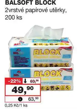 Barvy a laky drogerie BALSOFT BLOCK 2vrstvé papírové utěrky, 200 ks nabídka