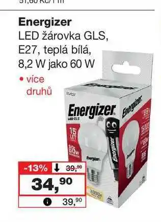 Barvy a laky drogerie Energizer LED žárovka GLS, E27, teplá bílá, 8,2 W jako 60 W nabídka