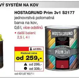 Barvy a laky drogerie VÝ SYSTÉM NA KOV HOSTAGRUND Prim 3v1 S2177 jednovrstvá polomatná barva na kov, 0,6l nabídka