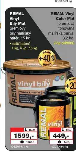 Barvy a laky drogerie REMAL Vinyl Bílý Mat prémiový bílý malířský nátěr, 15 kg nabídka
