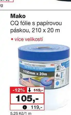Barvy a laky drogerie Mako CQ fólie s papírovou páskou, 210 x 20 m nabídka