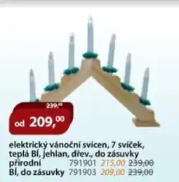 M.A.T. Elektrický vánoční svícen, 7 svíček, teplá bí, jehlan, dřev., nabídka