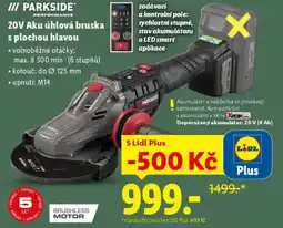 Lidl PARKSIDE 20V Aku úhlová bruska s plochou hlavou nabídka