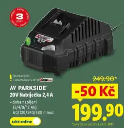 Lidl PARKSIDE 20V Nabíječka 2,4 A nabídka