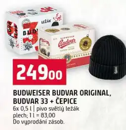 Terno BUDWEISER BUDVAR ORIGINAL, BUDVAR 33 + ČEPICE nabídka
