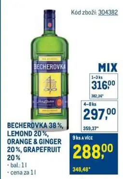 Makro BECHEROVKA 38 %, LEMOND 20 %, ORANGE & GINGER 20 %, GRAPEFRUIT 20 % nabídka