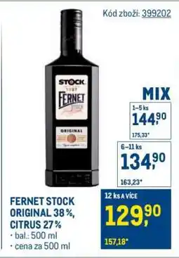 Makro Fernet Stock Original 38 %, Citrus 27 % nabídka