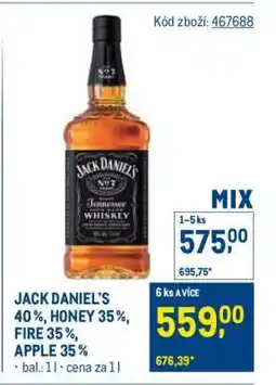 Makro JACK DANIEL'S 40 %, HONEY 35 %, FIRE 35 %, APPLE 35 % nabídka