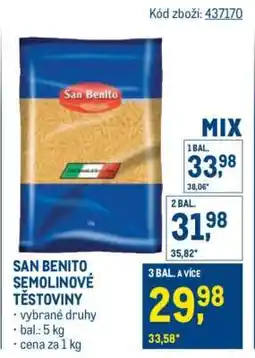 Makro SAN BENITO SEMOLINOVÉ TĚSTOVINY nabídka
