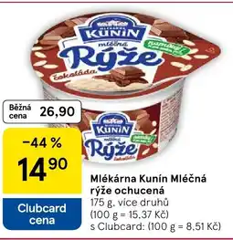 Tesco Mlékárna Kunín Mléčná rýže ochucená nabídka