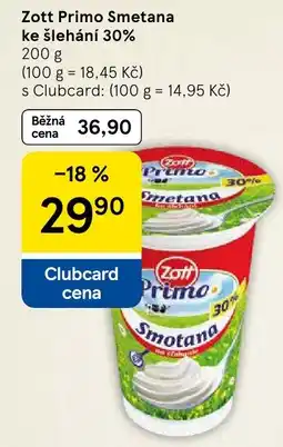 Tesco Zott Primo Smetana ke šlehání 30% nabídka