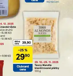 Tesco Mandle blanšírované plátky nabídka