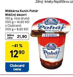 Tesco Kunín pohár mléčný dezert nabídka