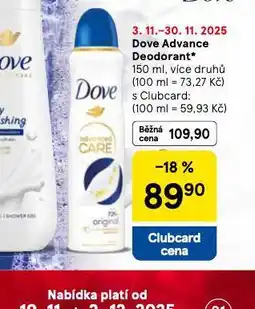 Tesco Dove advanced deodorant nabídka