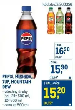 Makro PEPSI, MIRINDA, 7UP, MOUNTAIN DEW nabídka