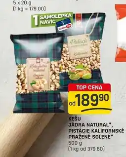 Flop KEŠU JÁDRA NATURAL, PISTÁCIE KALIFORNSKÉ PRAŽENÉ SOLENÉ 500 g nabídka
