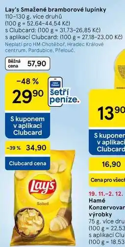 Tesco Lay's Smažené bramborové lupínky, 110-130 g nabídka